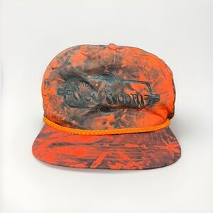 Vintage San Sun Caps  ' The Rec Room ' Orange Camo Double SnapBack Hat Hunting